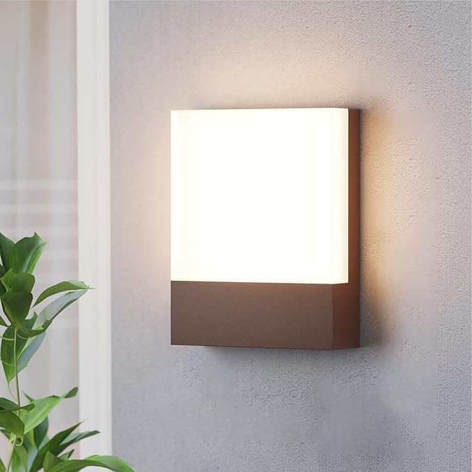 Modern Outdoor Led Wall Light 24W 3000K Wall Porch &amp Patio LightExterior Hardwired Wall Light FixturesIP65 Waterproof Square Wall Lamp for Garage Front DoorHouse Yard(Rust1-Pack)