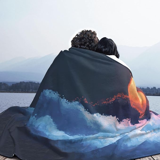 Gradient Sunrise Soft Fleece Blanket 60 * 50 inch Soft Sofa Blanket Suitable for Sofa Camping Travel Night Cover Blanket