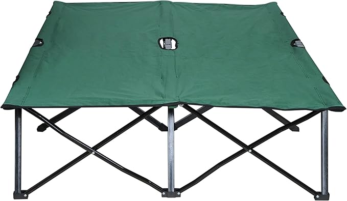 Outsunny 2 Person Folding Camping Cot for Adults 50 Extra Wide Outdoor Portable Sleeping Cot with Carry Bag Elevated Camping Bed Beach Hiking Green