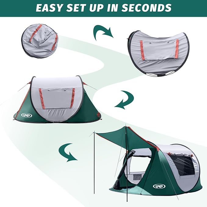 Pop-up Tent 3 Person Camping Tent Instant Portable Beach Tent Easy Pop Up Shade Tents 2 Doors for Camping Hiking &amp Traveling with Carrying Bag