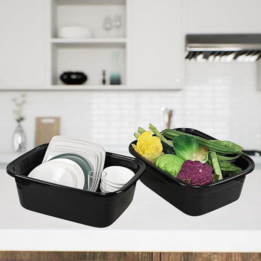 Sadstory 18 Quart Black Plastic Wash Tub Rectangular Dishpan 3 Packs