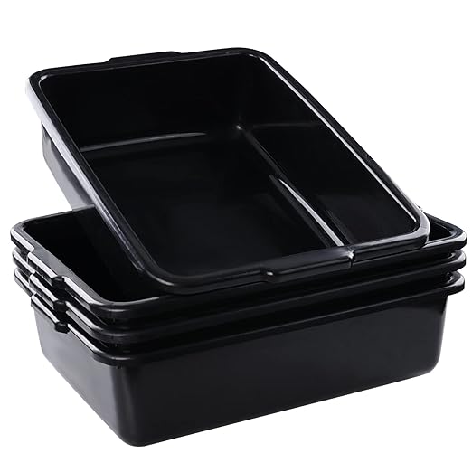 4 Pack 22 L Commercial Bus Tub Box Black Plastic Rectangle Dish Tub Basin R