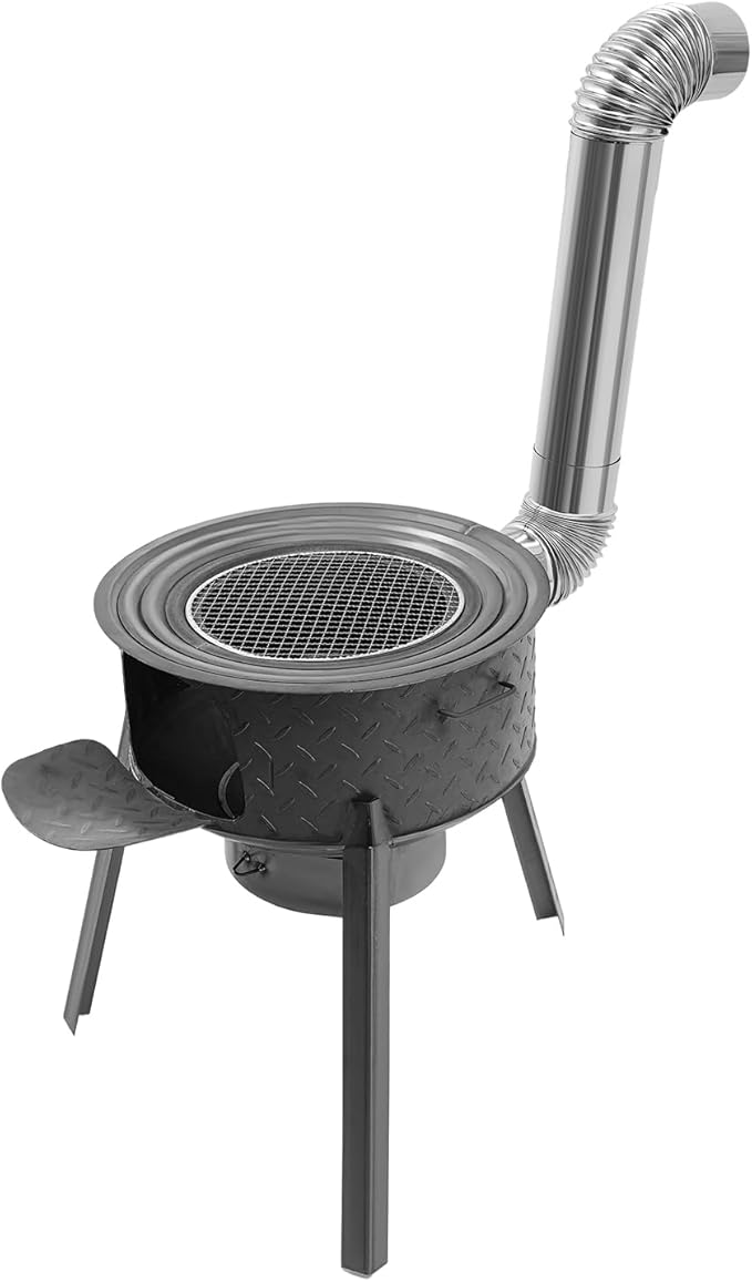 Multifunction Wood Burning Stove With Grill Rack Camping Wood Stove Large Charcoal Grill With Grill Rack For Outdoor/Backyard Cooking Picnic And Barbecue. (Carbon Black-19in+ 3 Wok Rings)