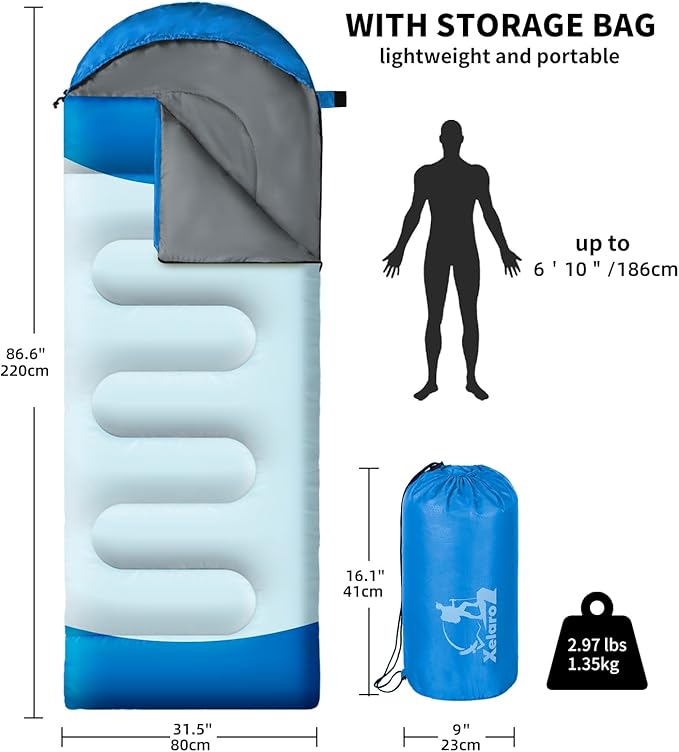 Sleeping Bags for Adults Kids - 3 Season Cold&ampWarm Weather Waterproof Camping Sleeping Bags - Lightweight Sleeping Bags for Camping Hiking Outdoor Travel