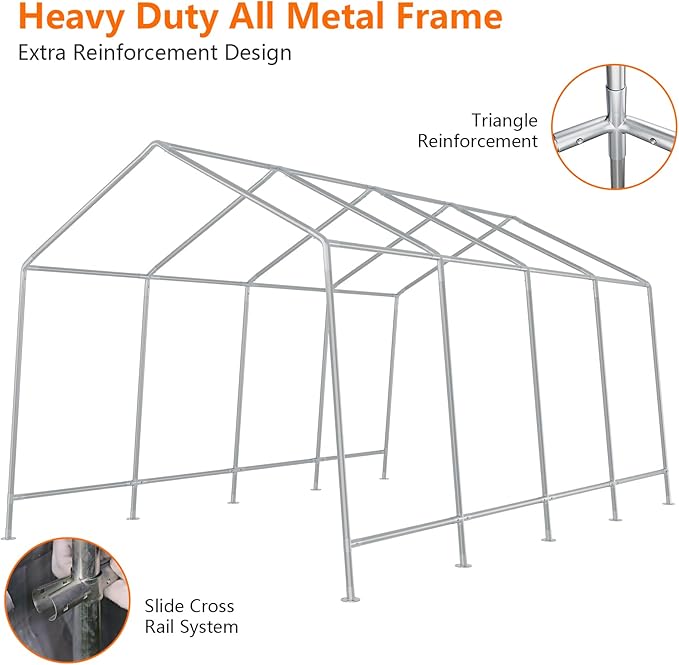 10×20 ft Outdoor Storage Sheds Portable Storage Shelter Shed with Roll up Zipper Doors &amp Vents Waterproof Outside Utility Shed Garage Tent for Motorcycle Bicycles and Camping Tools