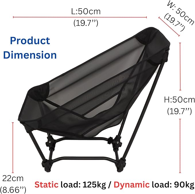 Ultralight Backpacking Chair Aluminium Alloy Legless Ground Chair Foldable Camping Chair for Adult Hiking Camping Picnic Fishing RV Balcony Paddleboard Beach Indoor (Black)