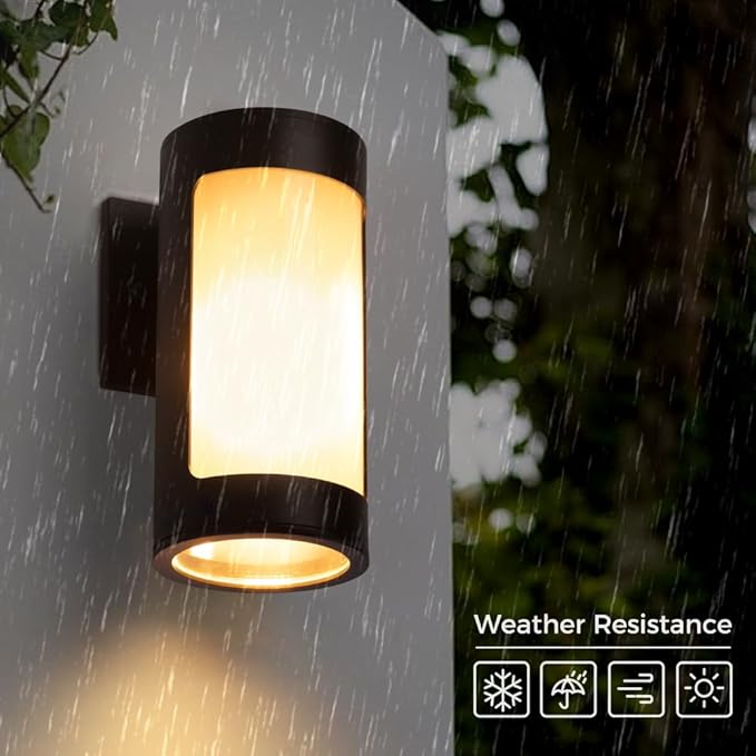 Cerdeco Black Outdoor Wall LightsCylinder Stainless Steel Porch Light with Frosted GlassModern Outdoor Wall Sconces2 Pack