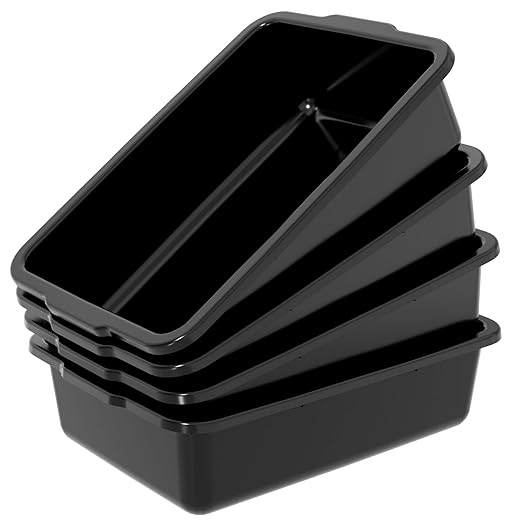 23 L Large Commercial Bus Bin 4 Pack Plastic Restaurant Dish Tub Black