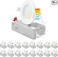 LUXRITE 16-Pack 3 Inch Ultra Thin LED Recessed Lighting 6W 5 Color Selectable 2700K | 3000K | 3500K | 4000K | 5000K CRI 90 500 Lumens Dimmable LED Wafer Lights Wet Rated IC Rated Baffle Trim