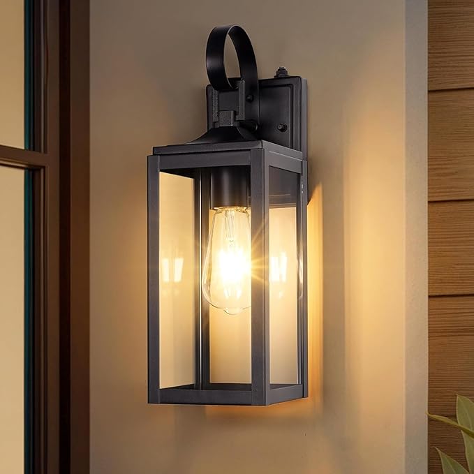 OKELI Dusk to Dawn Outdoor Lighting Fixture Wall SconceFront Porch LightOutdoor Wall Sconces Rust-Proof LightGarage Waterproof Wall Light(Black 16)