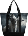 Insulated Shopping BagLarge Reusable Cooler Bags Wolf at Night Printed Foldable Shopping BagTravel Waterproof Shoulder Bag