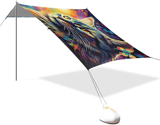 Oil Painting Cat PrintCamping Sun Shelters 9.2 x 10.5 FT Beach Canopy Tent Sun Shade with Carrying Bag for Camping Trips Fishing Backyard Fun or Picnics 21340270