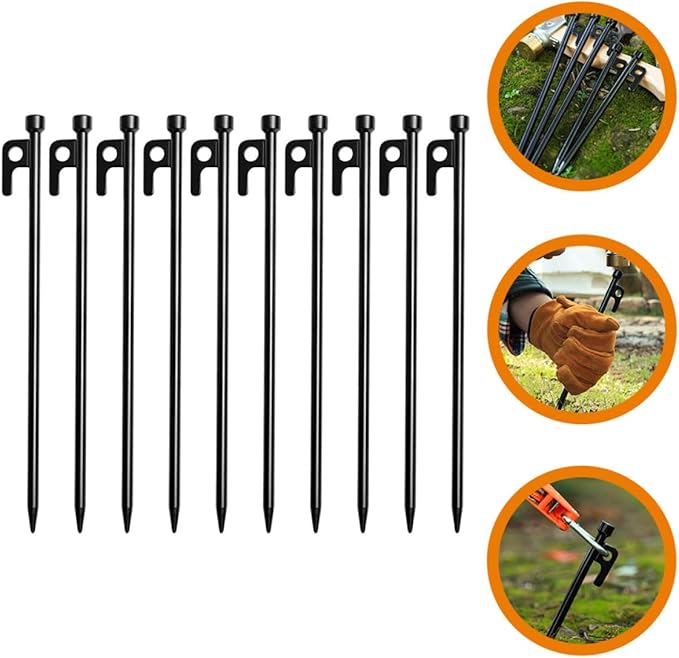 Artibetter 10pcs Outdoor Tent Pegs Heavy Duty Metal Stakes 25cm Thickened Ground Fixing Stakes Camping Tent Accessories for Hiking and Beach Use
