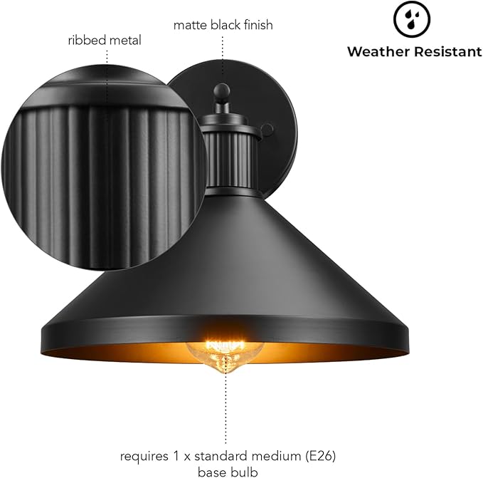 Globe Electric 60000170 1-Light Outdoor Wall Sconce Matte Black