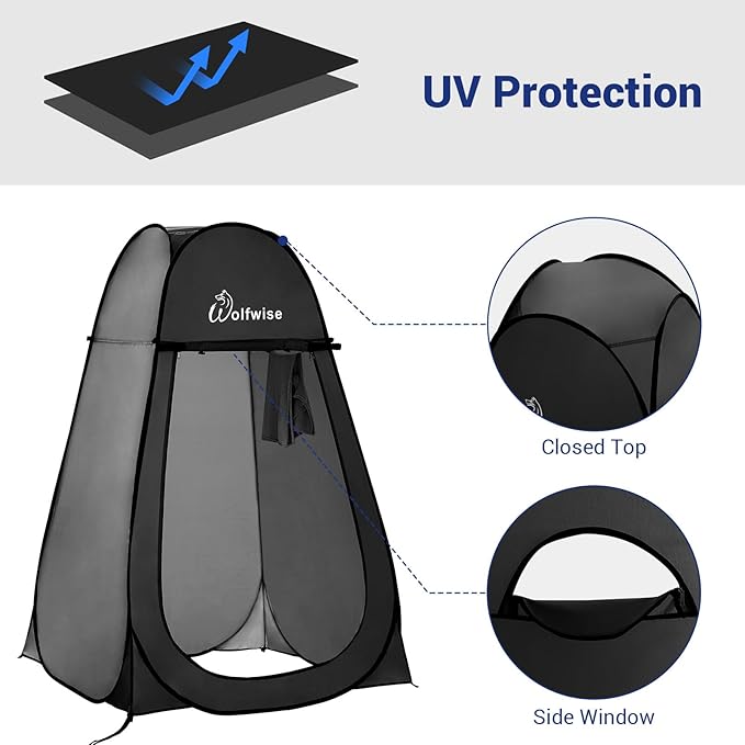 Wolfwise Pop Up Shower Tent Portable Instant Changing Tent with Ventilation Window &amp Carry Bag Privacy Bathroom Toilet for Beach Camping &amp Outdoor Width 47  Height 75  Black