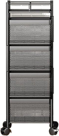 JITUIHOM Kitchen Rack Floor-to-Ceiling Multi-Layer Kitchen Storage Shelf Rotating Basket Drawer Rolling Trolley Fruit and Vegetable Rack(Square 4 Tier Black)