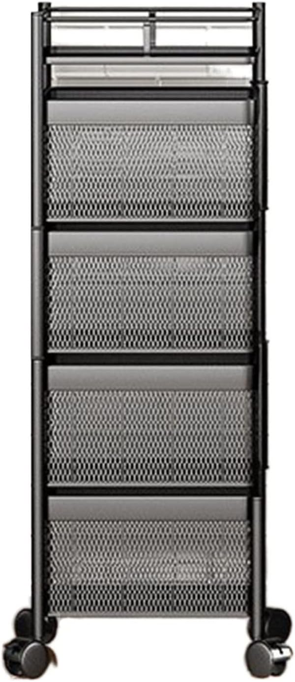 JITUIHOM Kitchen Rack Floor-to-Ceiling Multi-Layer Kitchen Storage Shelf Rotating Basket Drawer Rolling Trolley Fruit and Vegetable Rack(Square 4 Tier Black)