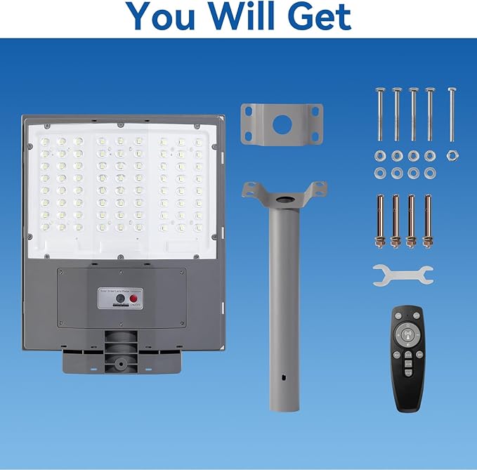 7500W Solar Street Lights Outdoor 450000LM 7000K Solar Parking Lot Lights Dusk to Dawn 30000mAh IP67 Waterproof Pole Security Flood Lamps with Motion Sensor and Remote for Yard Garage Driveway