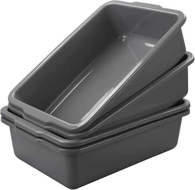 Large Plastic Bus Boxes Gray Commercial Plastic Tubs 32 L 4-Pack
