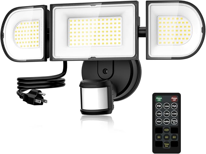 Onforu 130W LED Motion Sensor Outdoor Lights Plug in Dusk to Dawn Outdoor Lighting 13000LM Motion Detector Outside Flood Light with Remote 6500K IP65 Waterproof Security Light(Black)