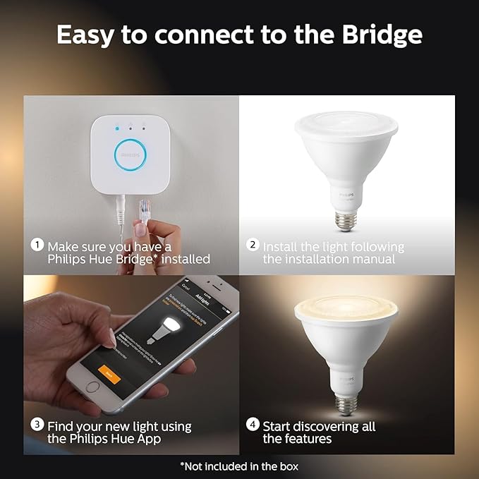 Philips Hue White PAR38 LED 100W Equivalent Waterproof Dimmable Smart Wireless Flood Light Bulb (2 Pack)