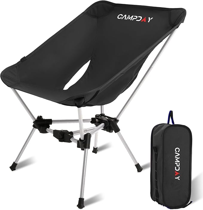Camping Chair Backpacking Portable Hiking Ultralight Small Lightweight Folding Chair for Outdoor Camp Beach Picnic Concert Supports 330lbs (Black1PCS)