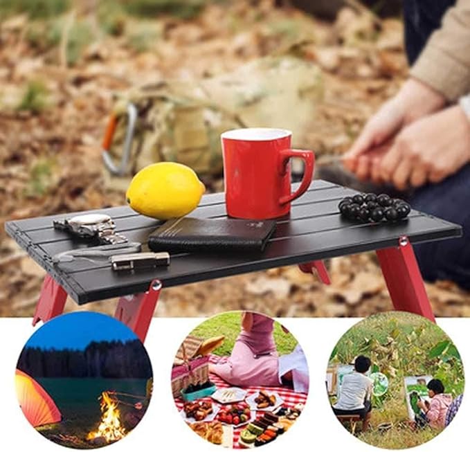 Mini Folding Camping TablePortable Folding TableAluminium Portable Folding Dining TableTent Camping TableEasy to Carryfor Camping Hiking Picnic Travel BBQBlack