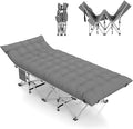 Camping Cots for Adults - Heavy Duty Folding Sleeping Cots with Carry Bag Double Layer Oxford Portable Travel Cots for Outdoor Camp Beach Home &amp Office (Silver Frame &amp Gray Pad 1PACK)