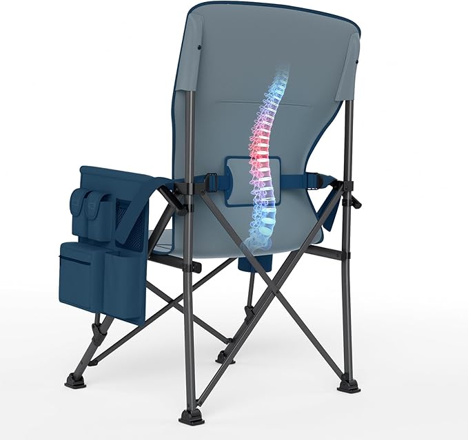 TIMBER RIDGE Oversized Folding Camping Chair with Lumbar Support Adjustable High Back Heavy Duty for Adults Support up to 500lbs with Cup Holder Cooler Bag Side Pocket Blue 2 Pack