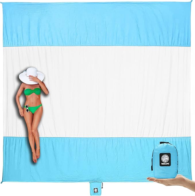 WEKAPO Beach Blanket Sandproof Waterproof Extra Large Beach Mat Oversized &amp Compact Sand Free Quick Drying Beach Essentials for Vacation Cruise Picnic &amp Camping with Stakes