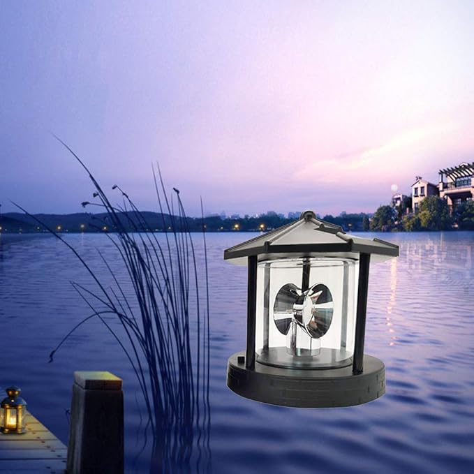15 * 15 * 17cm Solar Lighthouse Rotating Light Led Rotating Lighthouse Beacon Lamp Rotating Outdoor Decorative Lamp Energy Saving Solar Landscape Light (Black)