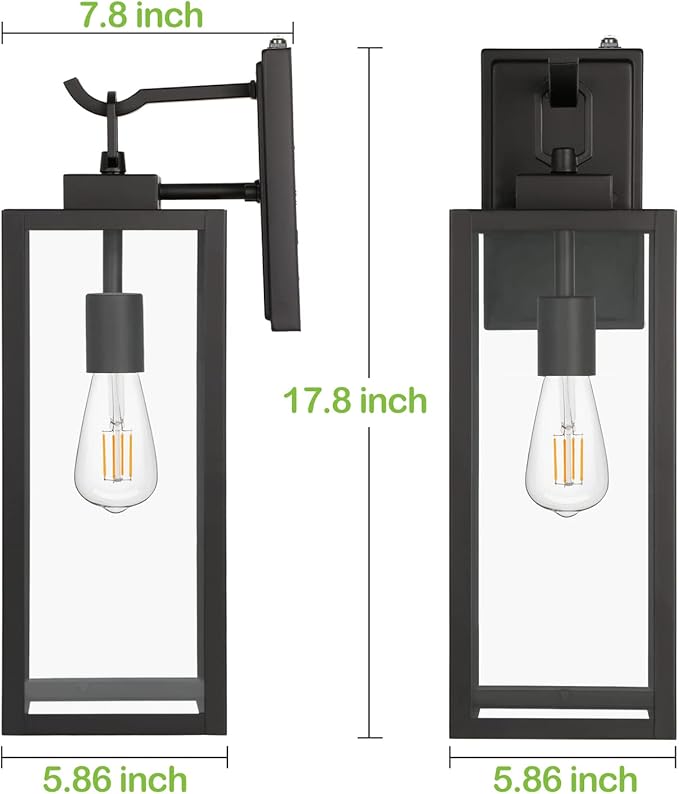 hykolity Large Size Dusk to Dawn Outdoor Wall Lanterns 18 Inch Outdoor Wall Light Fixtures Matte Black Porch Lights Exterior Wall Lighting Architectural Outdoor Sconces ETL Listed 2 Pack