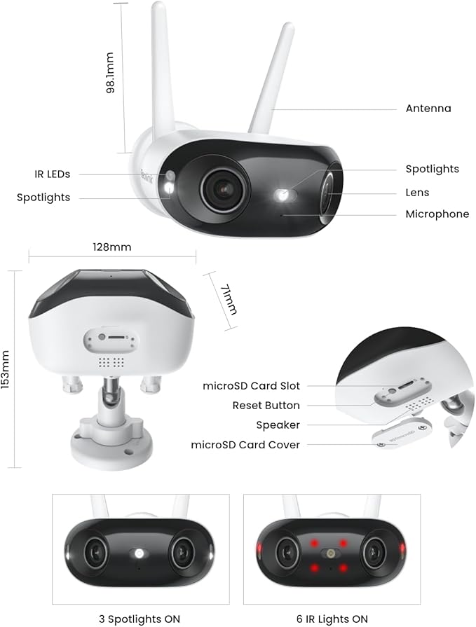 REOLINK 4K 8MP 180° Panoramic Security Camera with Dual-Lens 2.4/5GHz Dual-Band Wi-Fi 6 Motion Track Up to 512GB microSD Card Storage Plug-in Power Color Night Vision Elite WiFi