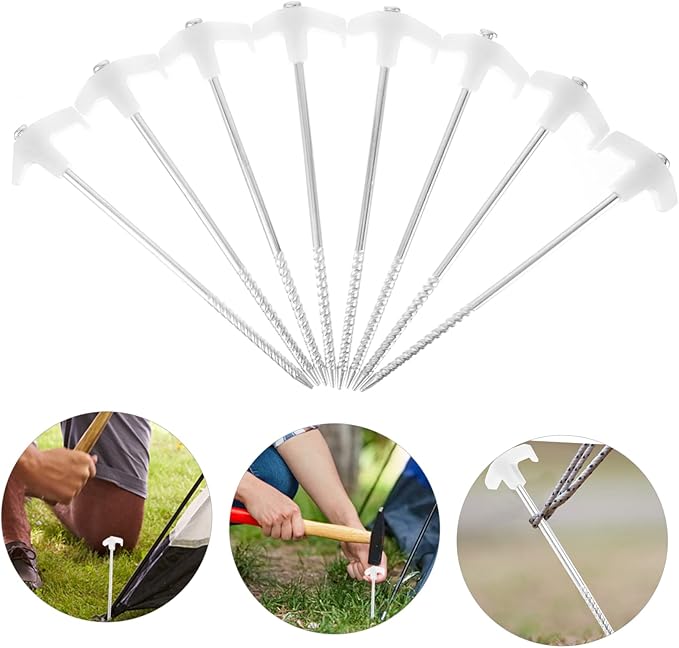 8Pcs Heavy Duty Tent Stakes Strong Ground Stakes for Camping Durable Construction for Tents Tarps Performance for Various Terrains