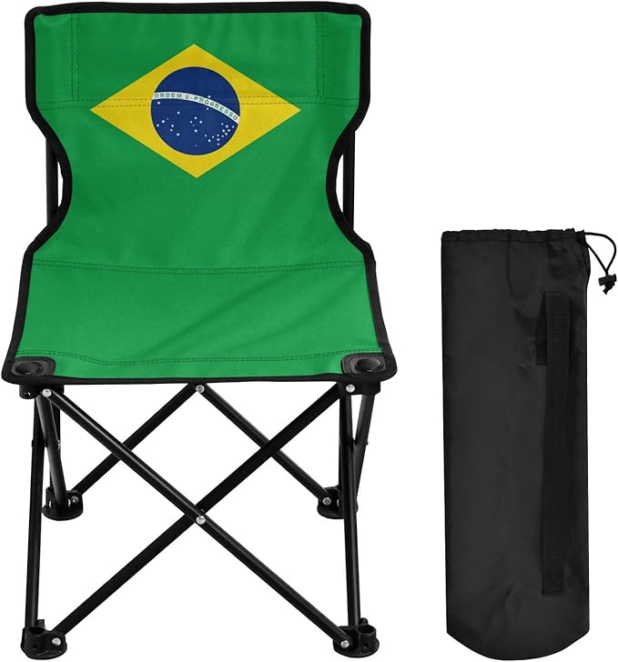 DOMIKING Brazilan Flag Kids' Portable Camping Chairs for Outdoor Beach Chair with Carry Bag Folding Chair for Events Garden Beach