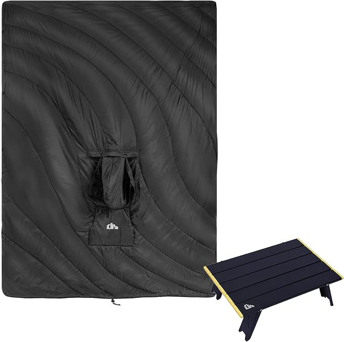 iClimb 1 Hooded 3M Thinsulate Insulation Warm Blanket and 1 Mini Folding Table Ultralight Compact for Adults Outdoor Camping Backpacking Hiking