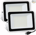 UFOND 10000 Lumens LED Flood Lights100W Outdoor Waterproof Floodlights Lighting Angle AdjustablePortable Light with Plug for GarageYardGardenPorch(2 Pack)