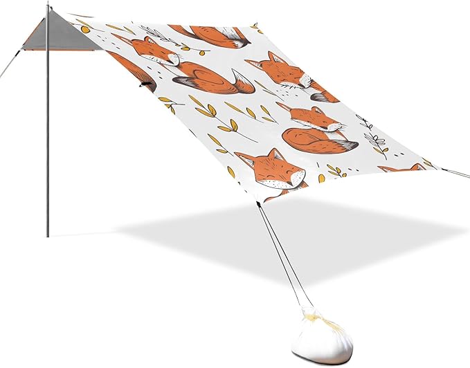 Lovely Fox Leaf Camping Sun Shelter Beach Tent Portable Beach Sun Shade Outdoor Canopy for Camping Trips Fishing Picnic