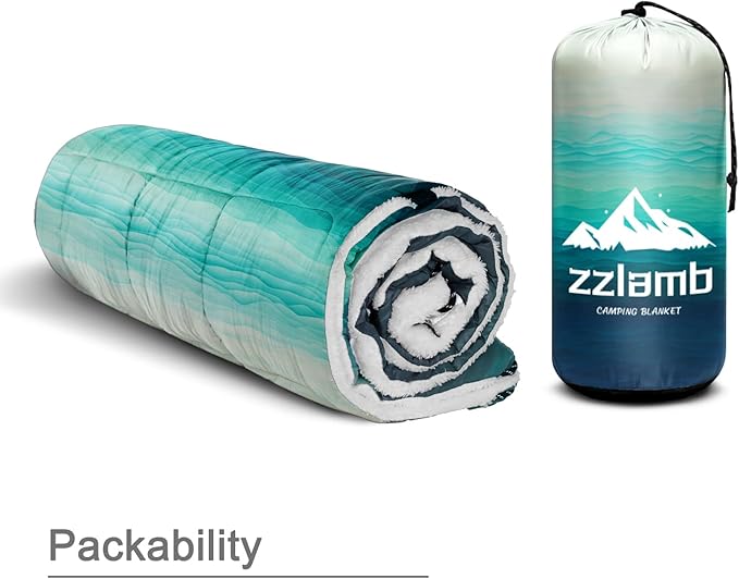 zzlamb Outdoor Camping Blanket with Sherpa LiningPuffy Thick Camp Quilt for SleepingPackable Warm Wearable Fleece Blankets for Cold WeatherTravelingBackpackingPicnicsBeachStadium 52x75in