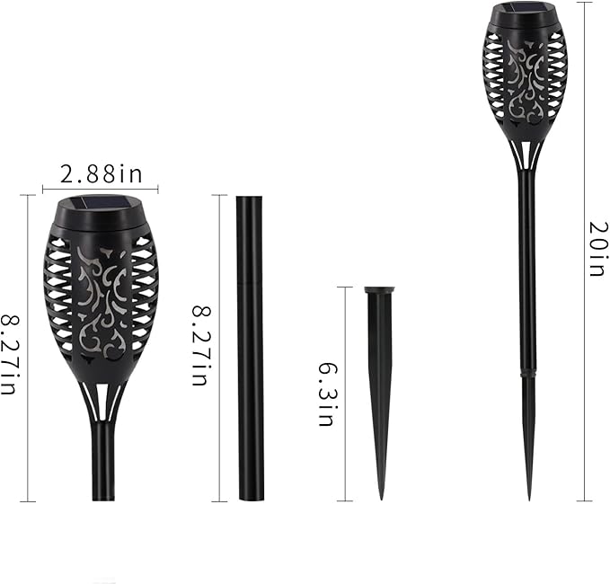 Halloween Decorations Outdoor 12 Pack Purple Solar Lights Outdoor Waterproof 12 LED Mini Tiki Torch Lights with Flickering Flame for Outside Landscape Garden Pathway Dusk to Dawn Auto On/Off