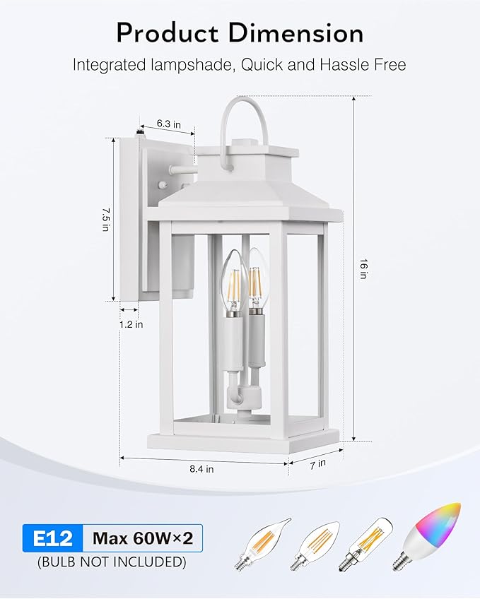 VIANIS Large White Porch Lights Outdoor Modern Dusk to Dawn Outdoor Lighting Fixtures Wall Mount for House Anti-Rust Exterior Wall Sconce Lantern for Front Porch Waterproof Coach Lights for Garage