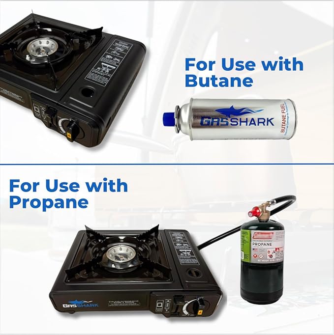 Dual Fuel Propane or Butane Portable Stove | 12000 BTUs | Camping Stove | Outdoor Cooking and Emergency Kit | Propane Hose and Carrying Case Included