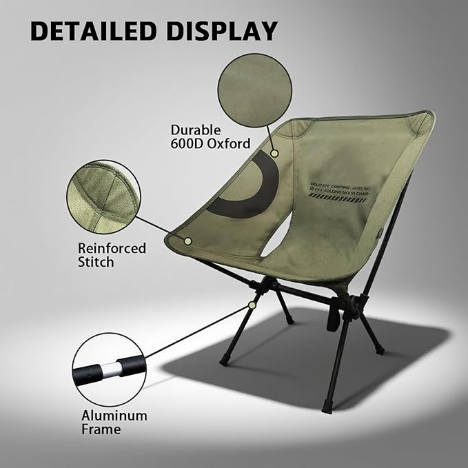 Lightweight Folding Camping Chair for Adults Heavy Duty 270lbs Capacity Compact Backpacking Hiking Chair – Portable Durable Outdoor Chair with Ergonomic Support (Army Green)