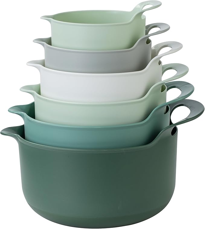 COOK WITH COLOR Nesting Plastic Mixing Bowl Set with Pour Spouts and Handles Sage 6 Piece Non-Slip