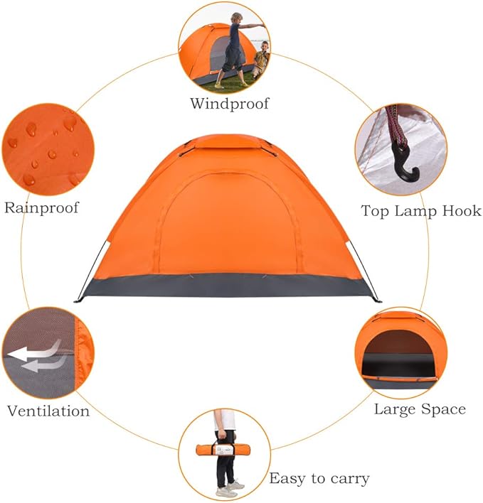 Outvita Camping Dome Tent 1-4 Person Waterproof Windproof Easy Setup Spacious Family Tents with Carry Bag &amp Rain Fly for Hiking Backpacking Traveling Glamping Beach