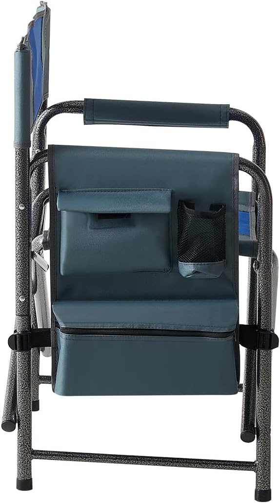 Lightweight Oversized Outdoor ChairPadded Folding Chairwith Side Table and Storage Pockets for IndoorOutdoor CampingPicnicsFishingBlue+Grey