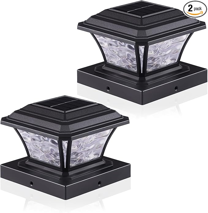 Solar Post Cap Lights Warm White/RGB Automatic Cycling/Fixed RGB Color 9 Colors to Choose 20 Lumens Fence Post Solar Lights for 3.6x3.6 4x4 4.5x4.5 5x5 Wooden/Vinyl Posts Black 2 Pack