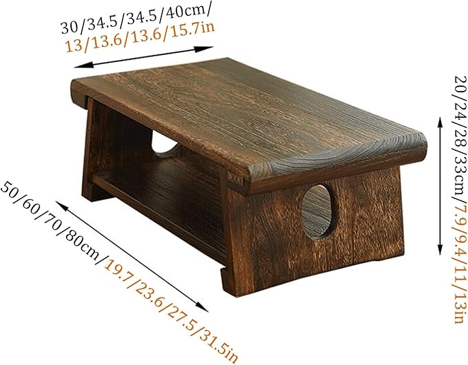 Japanese Style Tatami End Table - Multipurpose Wooden Folding Coffee Table Lightweight Portable Travel Camping Table for Picnic Meditation and MoreB-70cm/27.5in