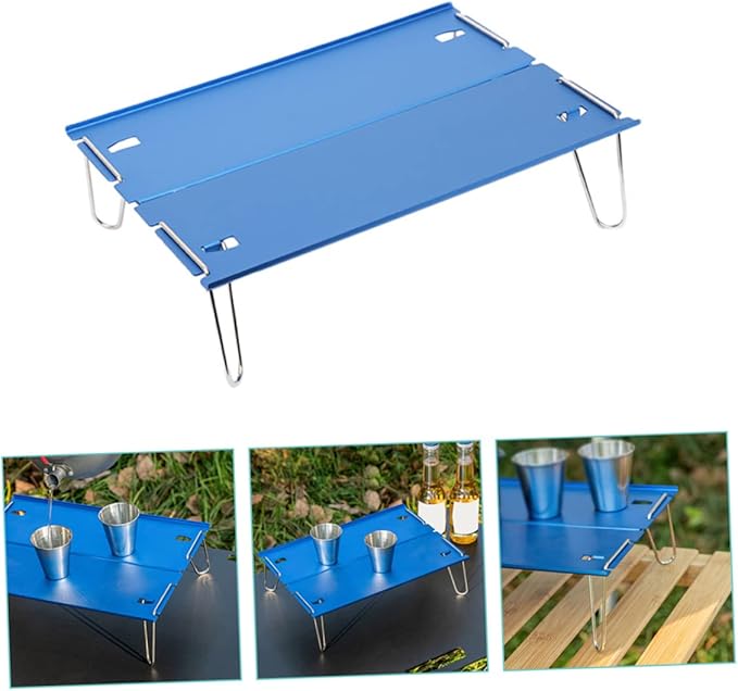 POPETPOP Folding Aluminum Table Portable Small Picnic Stainless Steel Legs for BBQ Hiking Outdoor