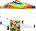 EAGLE PEAK Pop Up Canopy Tent with Wheeled Carry Bag 8 Stakes 4 Ropes 4 Weight Bags Easy Set Up Tent Canopy 10x10 ft 100sqft of Shade Cosmic Tie Dye